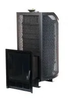 печь для бани чугунная сибирь амур про с закрытой каменкой панорамная дверка (сетка)