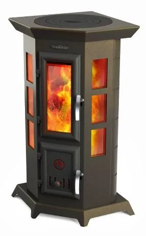 печь-камин отопительно-варочный тмф статика квинта черная бронза