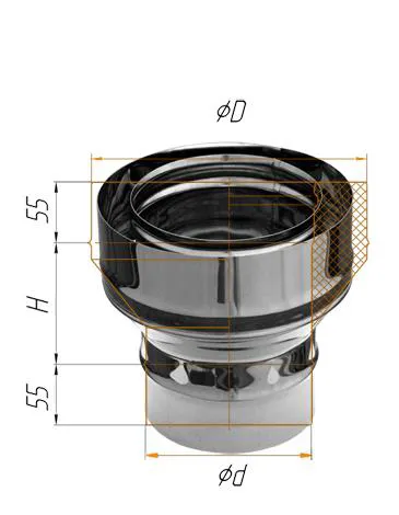переход феррум на сэндвич нержавеющий, (304/0,8мм), ф115/200, по воде