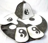 набор из 4-х предметов (шапка "инь-янь", рукавица, коврик, тапочки), жар-банька