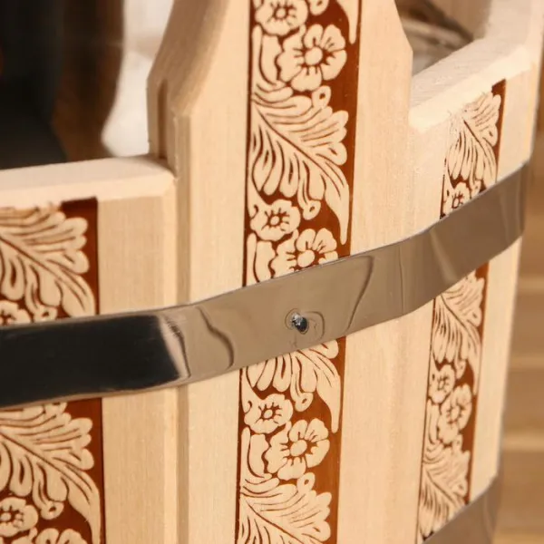 шайка двуручная 17л с нержавеющей вставкой русские узоры, банный эксперт